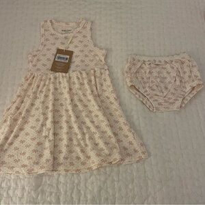 NWT Angel Dear Rib Modal Pink and Cream Bow Dress and Bloomer 18-24M